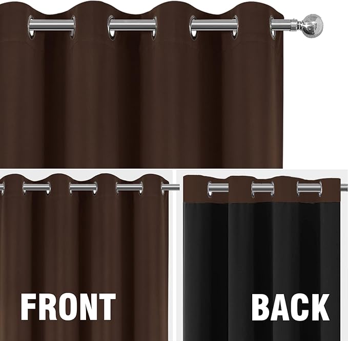 LEMOMO 100% Blackout Curtains 52 x 72 Inch Chocolate Brown Curtains 2 Panels Darkening Thermal Insulated Bedroom Curtains