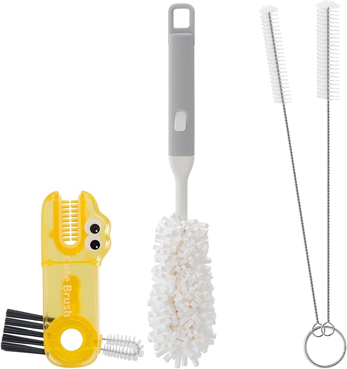 Peitushengjin Bottle Brush Cleaning Set 4-Piece Set: 2X Straw Cleaning Brushes 1x 3-in-1 Portable Travel Brush 1x Detachable Handle Brush Ideal for Cleaning lids, Straws, Water Bottles, and More.