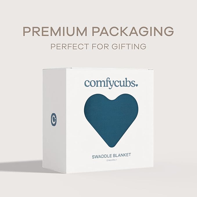 Comfy Cubs Muslin Swaddle Blankets Pack of 1, 47 x 47 Inch Soft Cotton Baby Blanket Set, Large Multipurpose Wraps for Newborns - Self-Soothing Swaddles for Newborns - Neptune