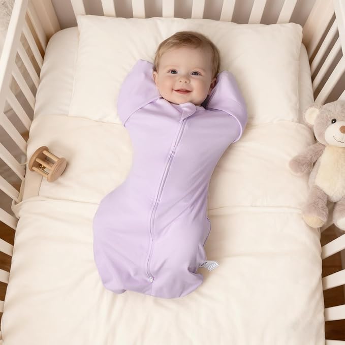 MEXXI Swaddle Baby Sleep Sack With Arms Up, 2 Pack Baby Transitional Swaddle with Double Zipper,0.5 TOG