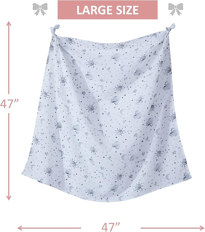 Little Grape Land Muslin Swaddle Blankets 47''x47'' 3 Pack, 100% Cotton Large Size Baby Swaddles for Newborn, Soft Breathable Baby Blankets for Newborns, Stars/Grey