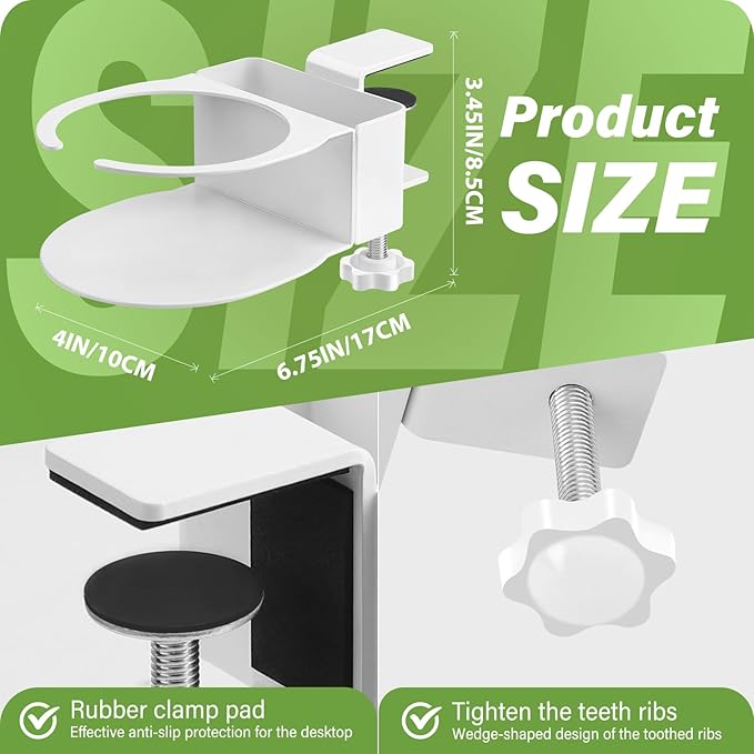 Desk Cup Holder for Coffee Mugs, Tumblers, Water Bottles with Mobile Phone Stand, Anti-Spill Metal School Home Office Accessories (White-1)