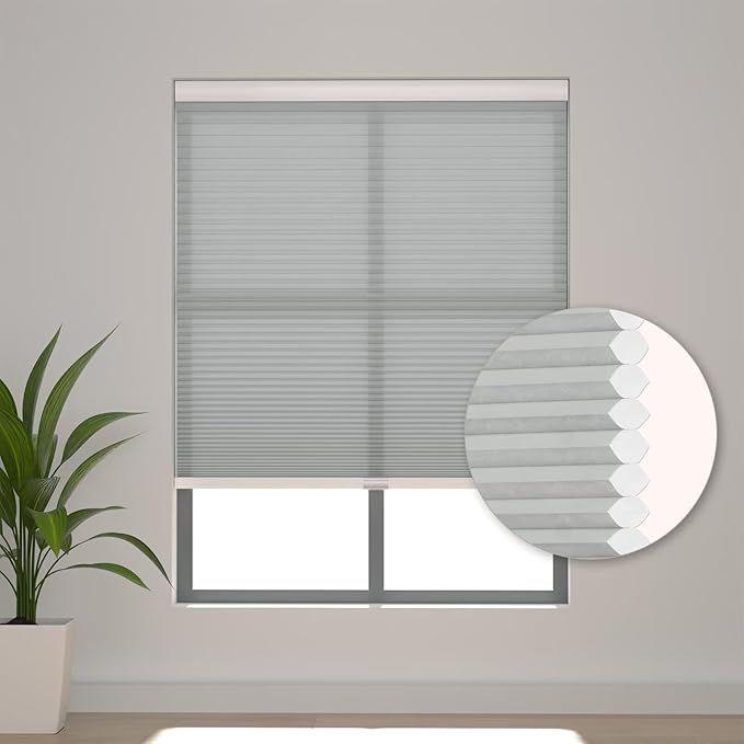 Changshade Cordless Light Filtering Cellular Shades for Indoor Windows Doors, Pull Down Honeycomb Blinds Thermal Insulated 1.5 Inch Accordion for Home, Bedroom, Bathroom, Nursey,20" W×64" H, Gray
