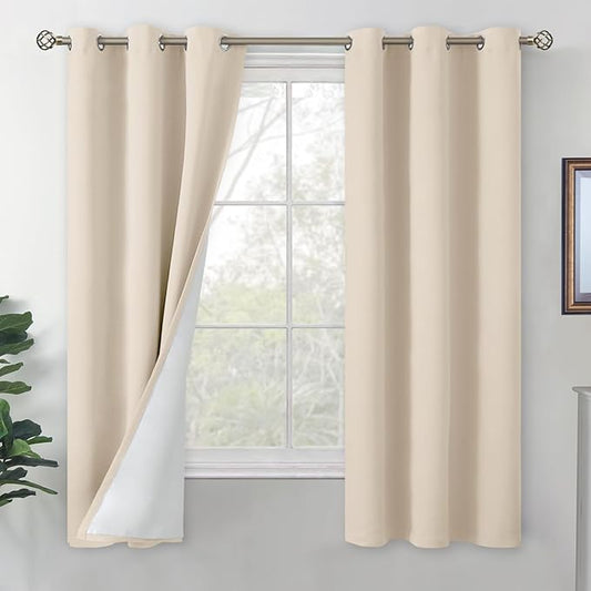 BGment Champagne Blackout Curtains for Bedroom 63 Inch Length, Thermal Insulated Window Curtains Soundproof Room Darkening Curtain Drapes for Living Room, Each Grommet Curtains 42 Inch Wide, 2 Panels