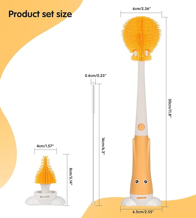FURNIPLAS 3-in-1 Bottle Cleaner Brush Kit, Long Handle Silicone Baby Bottles Cleaning Brush Set, 360° Flexible Multifunctional Water Bottle Washer for Baby Bottles, Breast Pump, Spout, Nipple & Straw