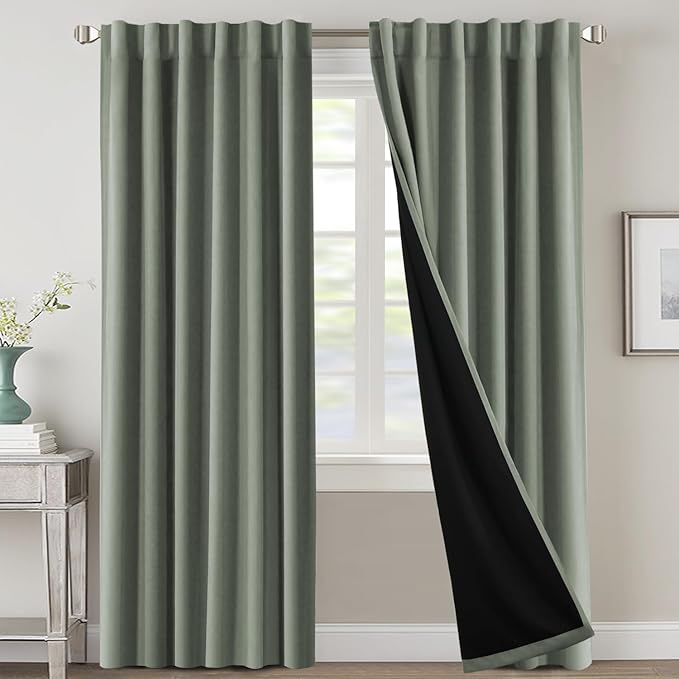 H.VERSAILTEX 100% Blackout Curtains for Bedroom with Black Liner Full Room Darkening Curtain 96 Inch Long Thermal Insulated Back Tab/Rod Pocket Window Drapes for Living Room, 2 Panels, Cyan