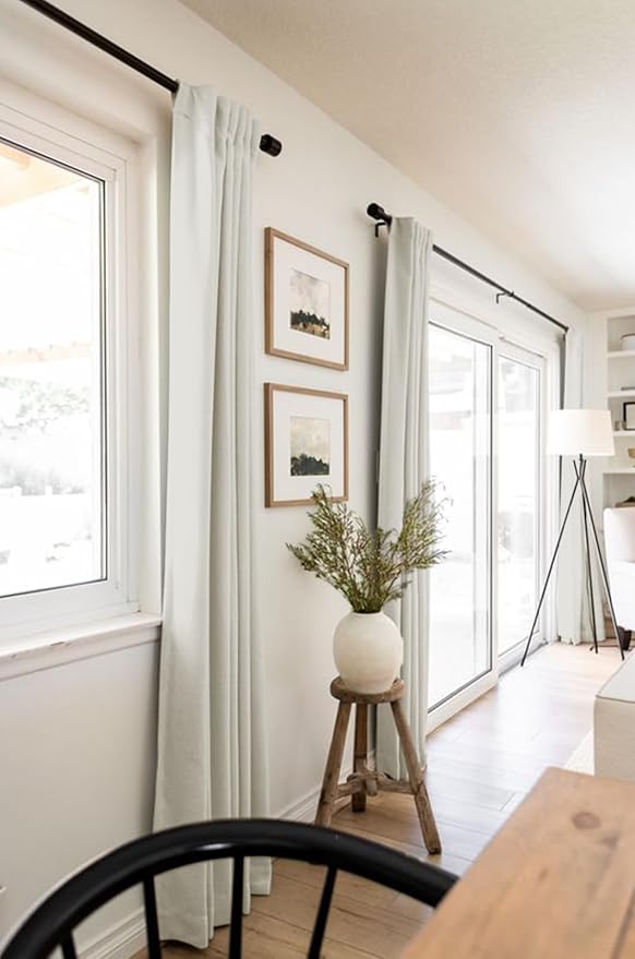 100% Blackout Shield Linen Blackout Curtains for Bedroom 63 Inches Long, Back Tab/Rod Pocket Living Room Drapes, Thermal Insulated Blackout Curtains 2 Panels Set, 50" W x 63" L, Off White