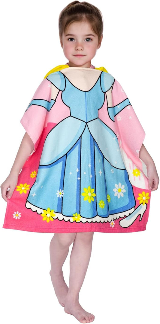 Hooded Kids Beach Towels - Toddler Bath Towel Girls Boys Swim Cover-ups for Ages 1 to 6 Kids Pool Towels Quick Dry Lightweight Soft Microfiber Poncho Towel 24x23(Blue Dress)