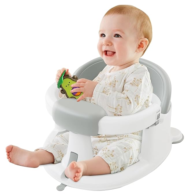 Baby Bath Seats for Babies Sitting Up, Non-Slip Baby Bathtub with 3 Suction Cups, Safe & Comfortable Toddler Bath Seat Ideal for Baby Bath/Shower Support, Stable Design, Grey (6-24 Months)
