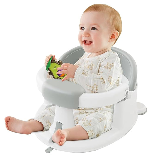 Baby Bath Seats for Babies Sitting Up, Non-Slip Baby Bathtub with 3 Suction Cups, Safe & Comfortable Toddler Bath Seat Ideal for Baby Bath/Shower Support, Stable Design, Grey (6-24 Months)