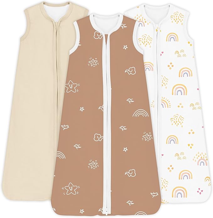TOTCHILL Baby Sleep Sack 0.5 TOG, Lightweight Breathable Wearable Blanket with Zipper, 0-3-6-12-24M-4T, 3-Pack