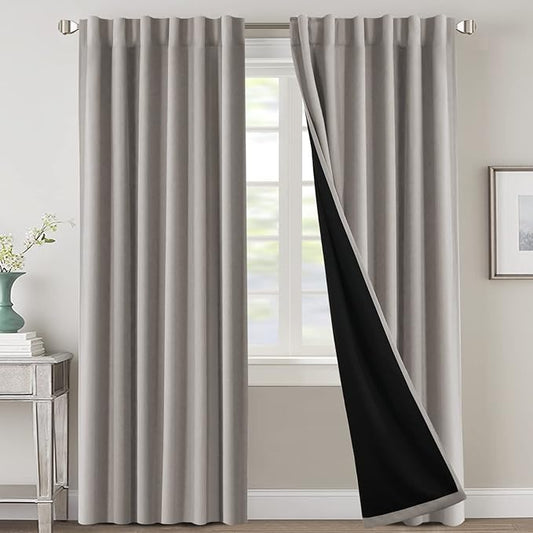 H.VERSAILTEX 100% Blackout Curtains for Bedroom with Black Liner Full Room Darkening Curtains 96 Inches Long Thermal Insulated Back Tab/Rod Pocket Window Drapes for Living Room, 2 Panels, Warm Taupe