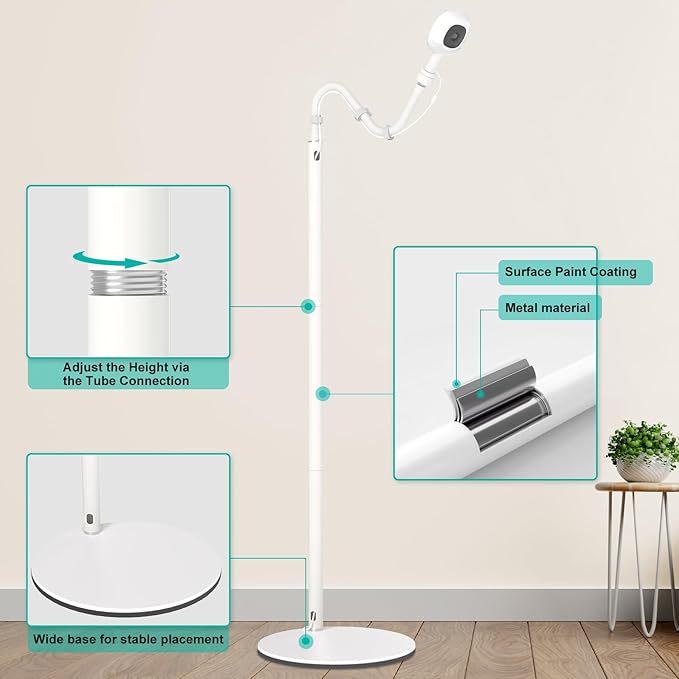 Upgraded Nanit Floor Stand, Heavy-Duty Nanit Pro Baby Monitor Stand Adjustable Gooseneck Holder Compatibility for Nanit Pro/Plus/Original Cameras, No Tools or Wall Damage (Camera Not Included)