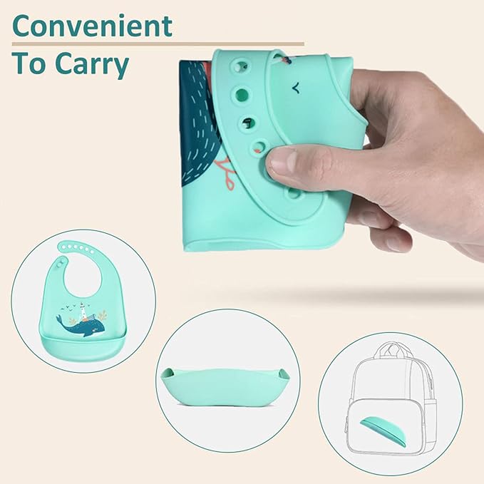 YINGJEE Baby Silicone Feeding Bibs, 3pcs Adjustable Waterproof Bibs for Feeding