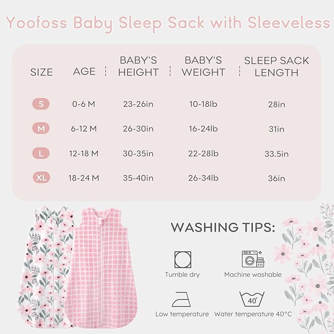 Yoofoss Baby Sleep Sack 12-18 Months, 1.5 Tog Sleep Sack, Fleece Baby Wearable Blanket with 2-Way Zipper, Toddler Sleeping Sack, Soft Warm Lightweight(Small)