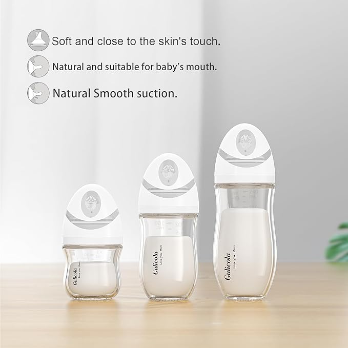 Gulicola Natural Glass Baby Bottle 4 Pack, Newborn Breastfeeding Bottles Set, Extra Slow Flow Nipples (SS), Anti Colic, 0 Months+, 5 oz - Pink