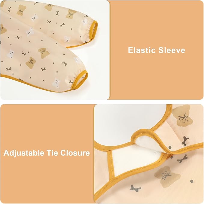 Accmor 4 Pack Long Sleeve Bibs, Baby Smock Waterproof Sleeved Bib Smock for Baby Toddler 6-36 Months