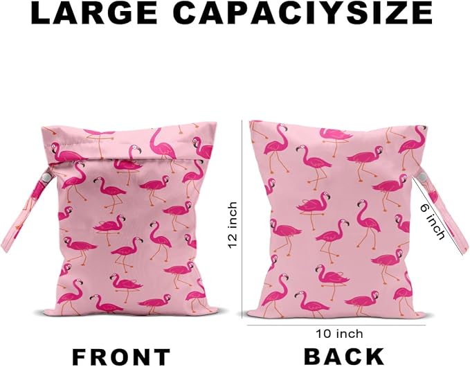2Pcs Flamingo Print Wet Bags, Wet Dry Bag Reusable Zipper Pouch for Swimsuit, Diapers, Pool, Beach, Dirty Yoga Gym Clothes, Toiletries, Waterproof Birthday Christmas Gifts