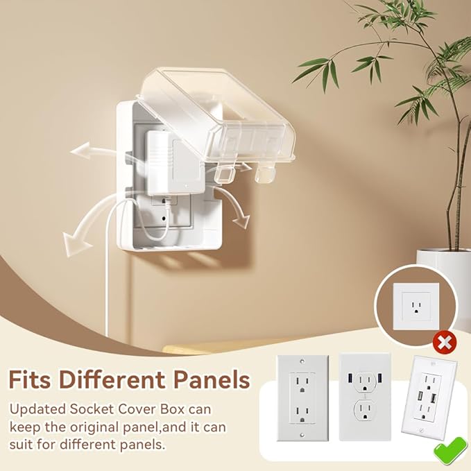 EUDEMON 1 Pack Updated Baby Safety Electrical Outlet Cover Box Childproof Plug Cover - More Space for Large Plugs Easy to Install & Use (Transparent)