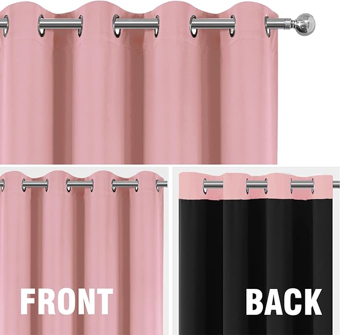 LEMOMO Blackout Curtains 42 x 63 Inch Pink Curtains 2 Panels Darkening Thermal Insulated Bedroom Curtains