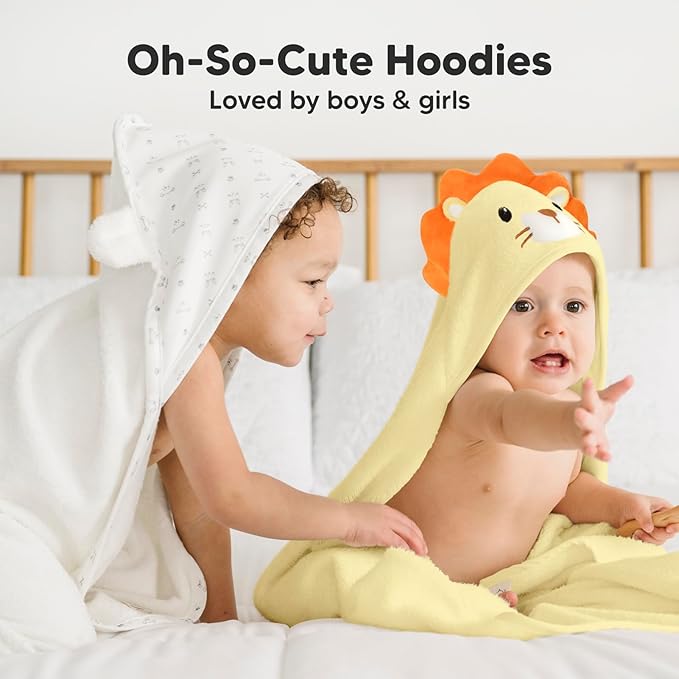 KeaBabies Hooded Baby Towel for Newborn - Viscose Derived from Bamboo Large Baby Bath Towels with Hood for Boys, Girls, Toddler, Extra Absorbent & Soft Newborn Bath Essentials (Lion, Regular)