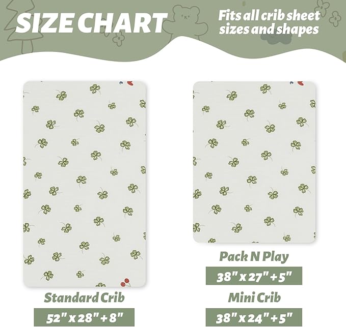 SiinvdaBZX 2 Pcs Muslin Crib Sheets Neutral, Ultra Soft Cotton Breathable Fitted Baby Crib Mattress Sheets for 52"x28" Standard Toddler Mattress (Leaf + Clovers)