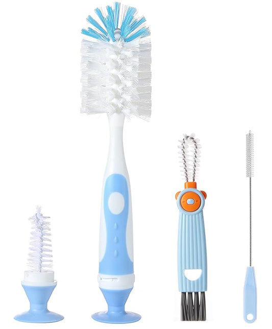 Ariseno 4-in-1 Baby Bottle Brush Set, Bottle Brush for Baby, Bottle Cleaner Brush Set, Including Nylon Bottle Brush, Bottle Cap Brush, Straw Brush, Nipple Brush, BPA-Free (Blue)