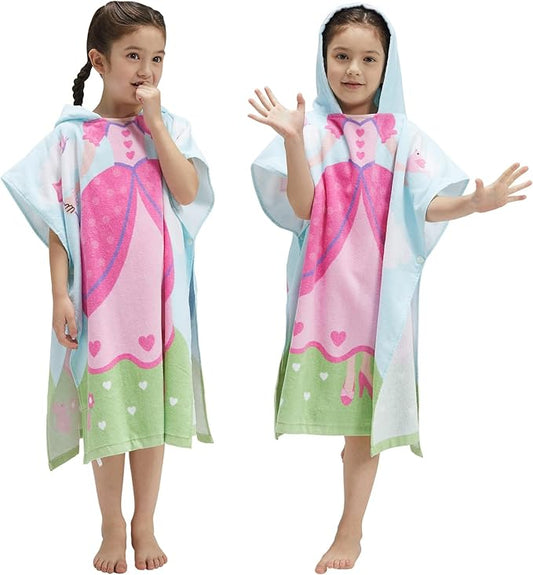 BANGSAUR Kids Hooded Towel Bath Beach Soft Cotton Towels Girls Absorbent Pool Wrap with Hood Baby Toddler Poncho Robe(Princess,5-9Years/Height:43"-51")