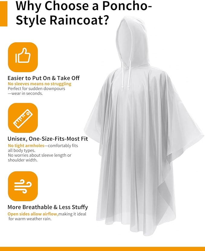 Hitituto Rain Ponchos Family Pack Kids– 6/12/24 Pack Disposable Poncho with Hood, Clear & Assorted Colors, Home Survival Kits