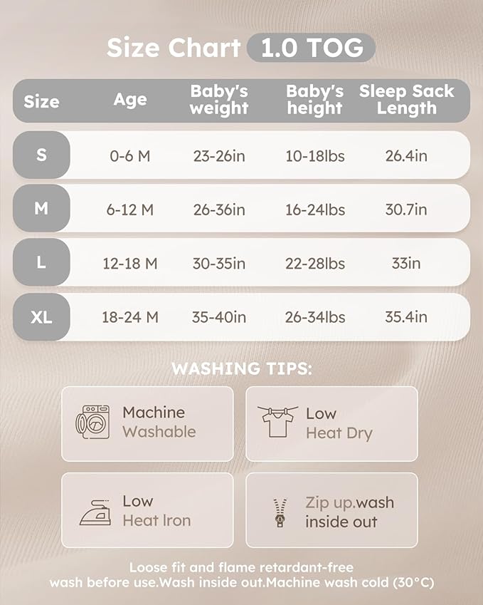 Yoofoss Rayon Made from Bamboo Baby Sleep Sack 6-12 Months 1.0 Tog Baby Wearable Blanket, Super Soft Infant Toddler Sleeping Sack 2-Way Zipper