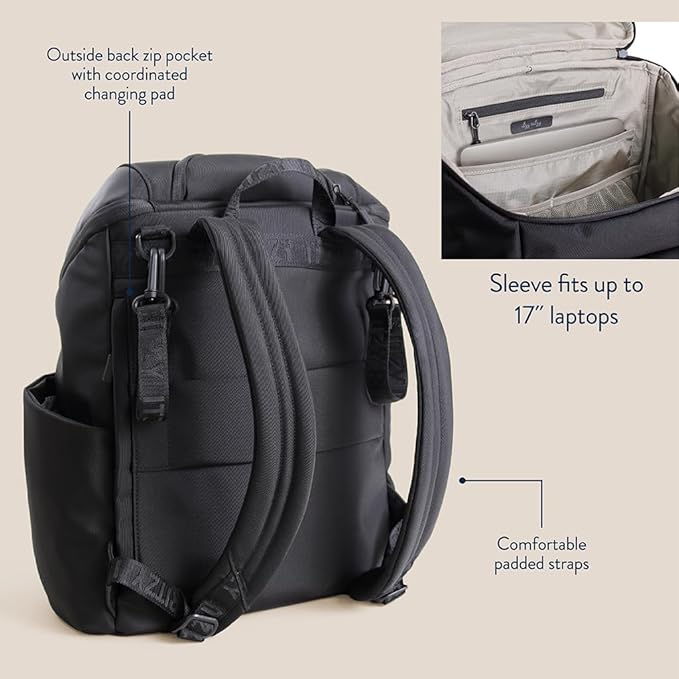Itzy Ritzy Belong Bucket Backpack – Lightweight Diaper Bag Backpack Featuring 16 Pockets, Bucket Top Opening, Stroller Straps & Changing Pad; Organized and Stylish Everyday Family Backpack (Black)