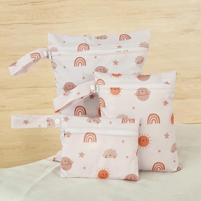 Happy Flute 3 Set Wet Bag Storage Bag Zipper Waterproof Washable Travel Bags, Beach, Pool, Gym Bag for Cloth Diaper, Swimsuits & Wet Clothes(EF612)