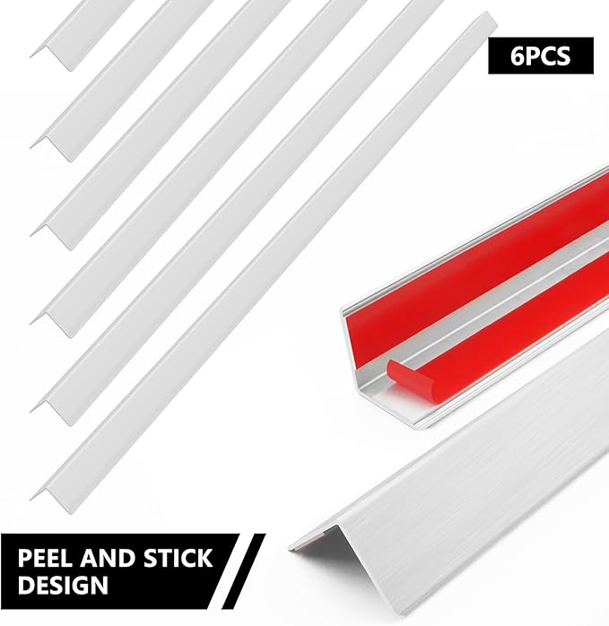 6pcs 57"L*0.98"W Aluminum Self-Adhesive Wall Corner Protectors, Wall Furniture Bumper, Safety Baby Proofing Corner Cushion Table Edge, Wide Coverage and Easy to Install - Silver