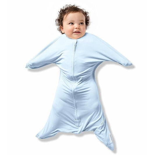SleepingBaby Bamboo Zipadee-Zip Transition Swaddle – EverSoft Wearable Blanket with Two-Way Zipper for Easy Diaper Changes, Large 12-24 months, Sky Blue
