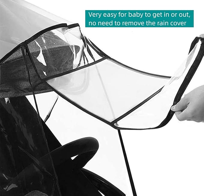 Stroller Rain Cover, Baby Stroller Rain Cover Universal Plastic Stroller Cover, Rain Cover for Stroller, Windproof and Waterproof with Waterproof Zip, Good Air Circulation, Food-Grade EVA Material