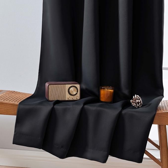 Aiyufeng Halloween Black Blackout Curtains for Bedroom 96 Inches Long 2 Panels, Solid Thermal Insulated, Energy Saving Living Room Window Treatment Curtains Blackout Drapes, W40 x L96 Inch