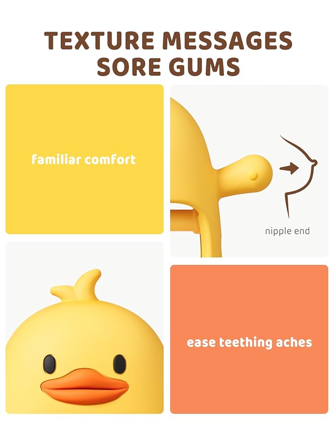 ChooKaChoo 2 Pack Baby Teething Toys, Teething Mitten for Infants 3+ Months, Food Grade Silicone Baby Chew Toys for Sucking Needs, BPA Free Anti-Dropping Wrist Teether, Duckie (Patent Pending)