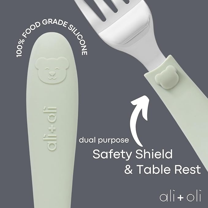 Ali+Oli Toddler Utensils Set (6 Pack) – Stainless Steel Kids Silverware with Soft Silicone Handles, BPA Free Baby Forks and Spoons, Durable Children Flatware Dishwasher Safe for Self Feeding (Bears)