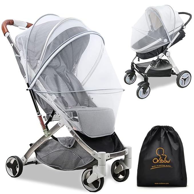 Orzbow Mosquito Net for Stroller | Universal Baby Bug Net for Strollers, Car Seats, Bassinets, Cradles, Mini Cribs, Breathable & Foldable Mosquito Cover with Travel Bag, Baby Summer Essentials, White