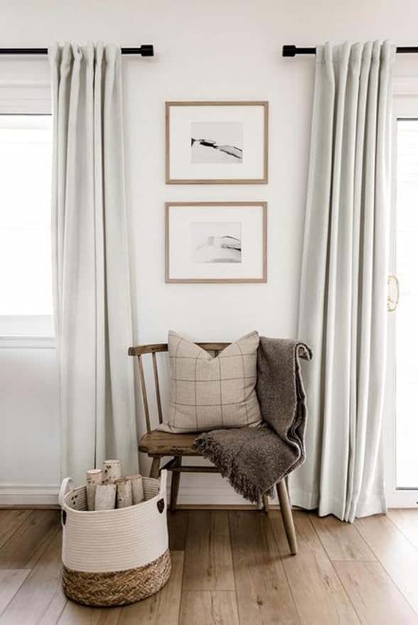 100% Blackout Shield Linen Blackout Curtains for Bedroom 84 Inches Long, Back Tab/Rod Pocket Living Room Drapes, Thermal Insulated Blackout Curtains 2 Panels Set, 50" W x 84" L, Beige