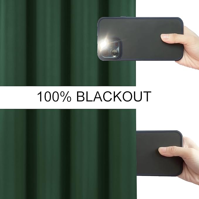 LEMOMO 100% Blackout Curtains 52 x 63 Inch Green Curtains 2 Panels Darkening Thermal Insulated Bedroom Curtains