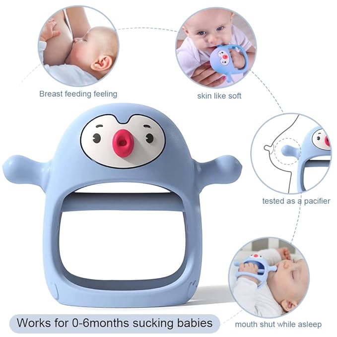Smily Mia Baby Teething Toys for 0-6Months, Teethers for Babies 3-6Months | Penguin Teether | Hand Teether |Teething Mittens for Teething Relief, Baby Pacifier |New Born Essentials, Light Blue