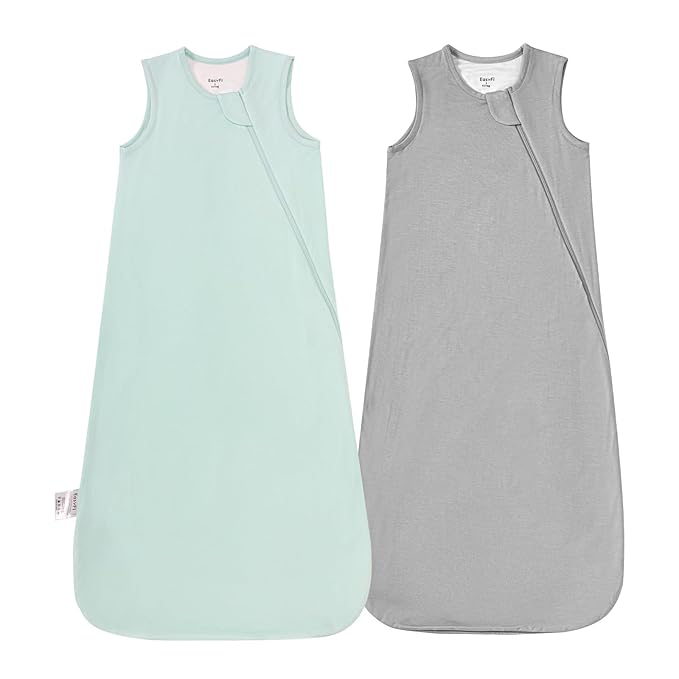 Supersoft Rayon Made from Bamboo Sleep Sack 12-18 Months 0.5 Tog Lightweight Toddler Sleep Sack Baby Wearable Blanket with 2-Way Zipper Summer Unisex Sleeping Bag for Babies (2 Pack) Green & Gray