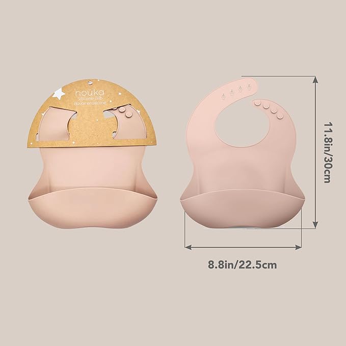 noüka Baby Feeding Bib | 100% Food-Grade Silicone | Comes With A Deep Pocket | Mess Proof & Soft | Dishwasher Friendly