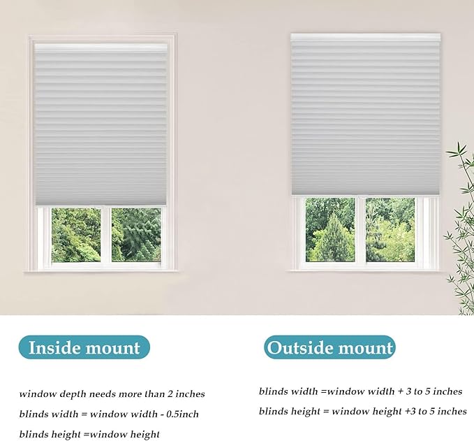 MYshade 1.5-Inch Cellular Cordless Light Filtering Shades, Honeycomb Window Blinds for Soft Daylight & Privacy, Thermal Insulation, Child Safe, Inside or Outside Mount (34" W x 72" H, Grey)