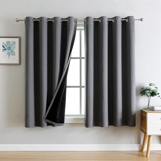 G2000 100% Blackout Curtains for Bedroom & Living Room - 63 Inch Length, Grey, Thermal Lined, Insulated, Light Blocking, Noise Reducing, 2 Panels Set