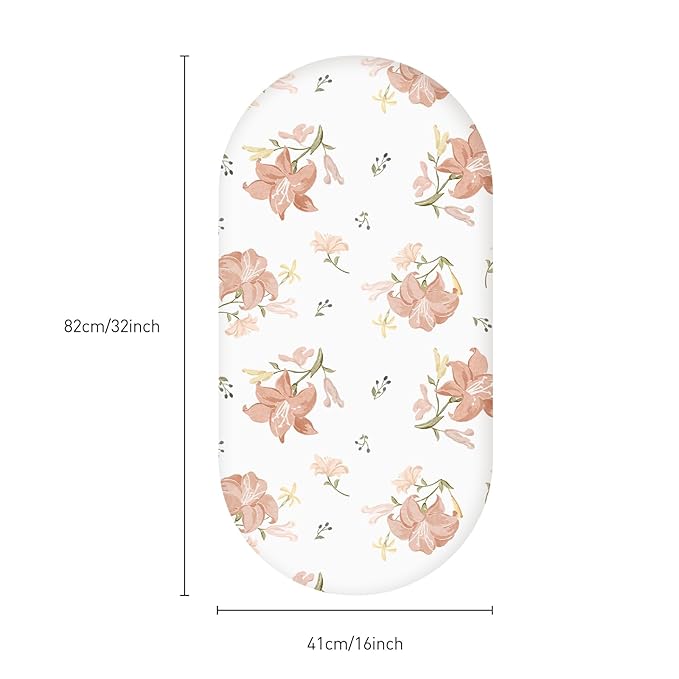 Gllquen Baby Bassinet Sheets Set 2-Pack, Breathable Cozy Bassinet Fitted Sheet Universal Fit Standard Mattress Oval Rectangle Cradle Baby Sheets for Baby Boy Girls Unisex 32"x16"(Lily)