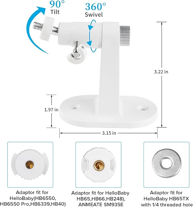 Adjustable Baby Monitor Mount for HelloBaby HB65/HB40/HB6550/HB6560/HB66/HB6339/HB6550 Pro, ANMEATE SM935E, Universal Baby Monitor Wall Mount with Perfect View and Easy to Install