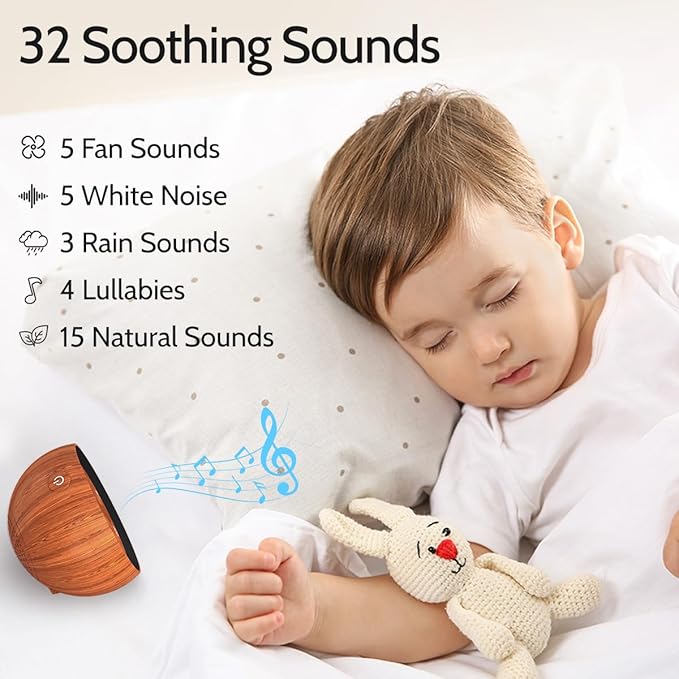 Battery Small Sound Machine White Noise Sleep Machine with 32 Calming Sounds 32 Volume Levels Portable Brown Noise Machine for Baby Kid Adult with 4 Timer for Travel Office Privacy