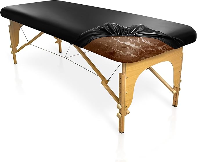 XIAROGEE Leather Massage Table Cover Wipeable Covers for Massage Table Waterproof Vinyl Replacement Bed Cover Protector for Lash/Spa (Black, 1)